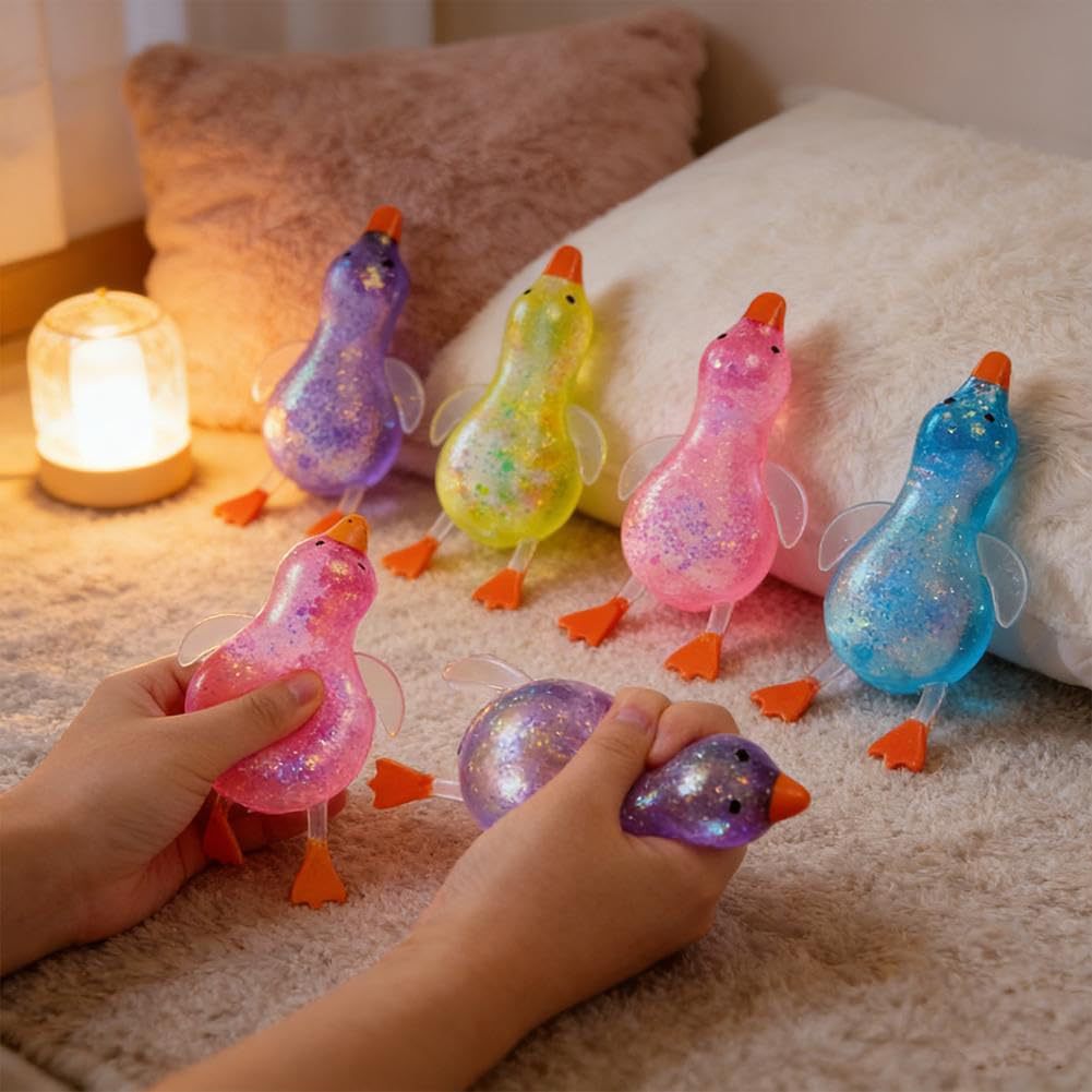 Glitter Duck Squeeze Toy, Stretchy Stress Ball