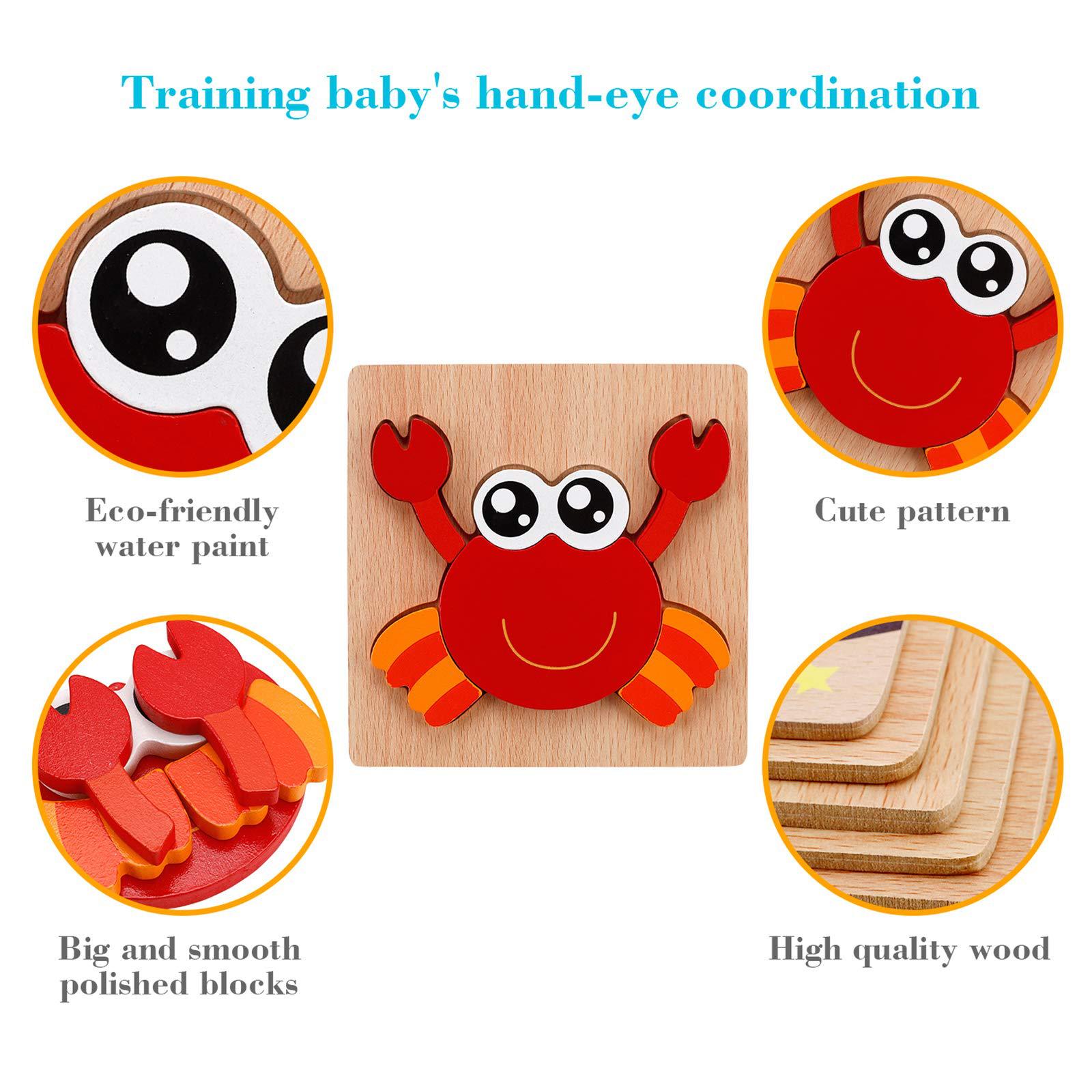 Wooden Peg Puzzle for Toddlers, Animal Shapes